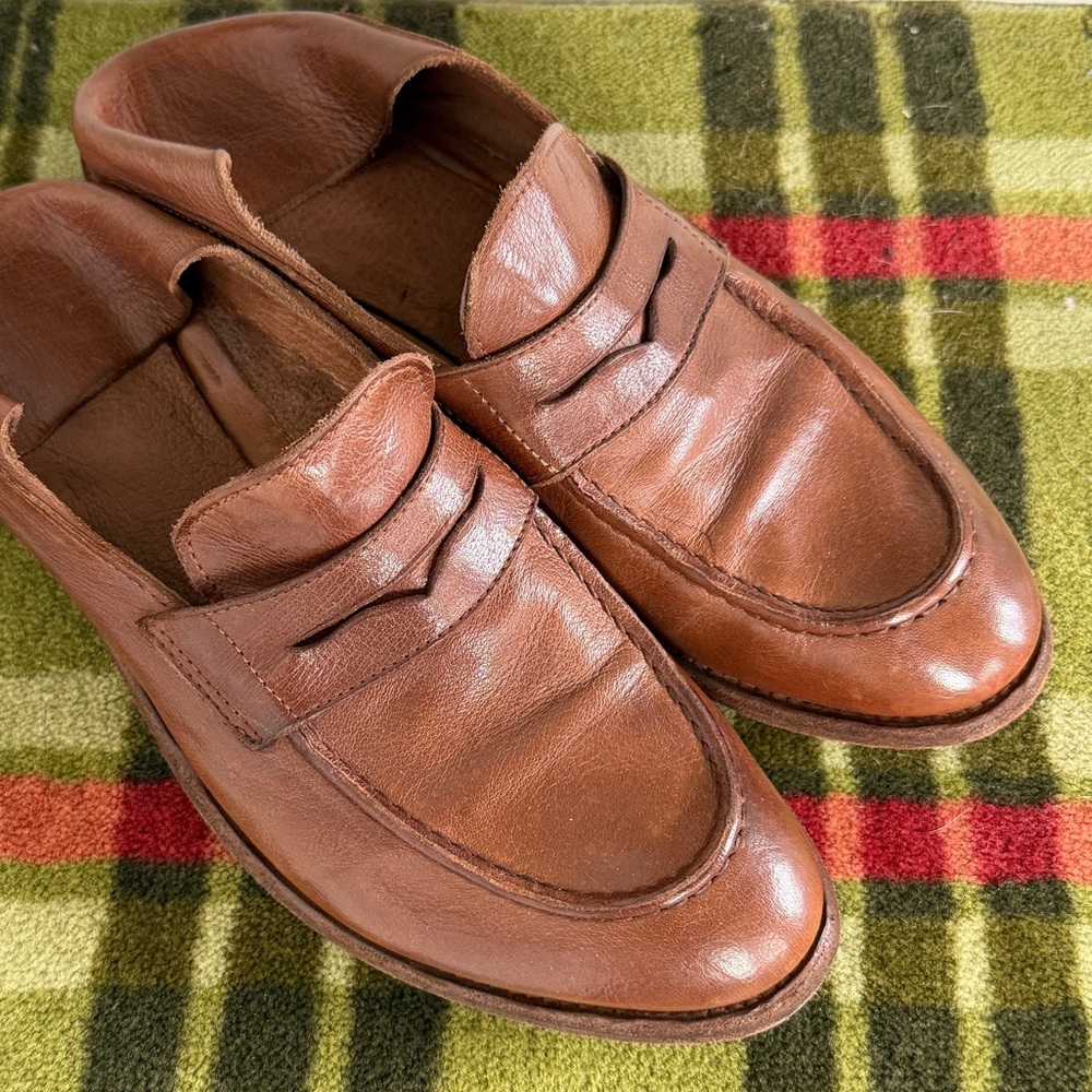 Officine Creative Handmade Italian Leather 2-in-1 Loafers Mule Cognac EU 40